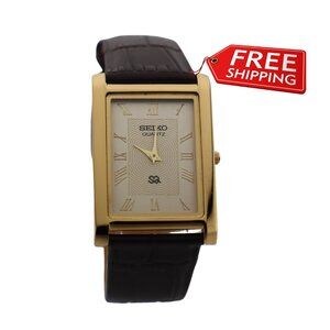 Seiko Slim Vintage Quartz Men's  Wrist Watch Gold Dial with new Dark Brown Strap